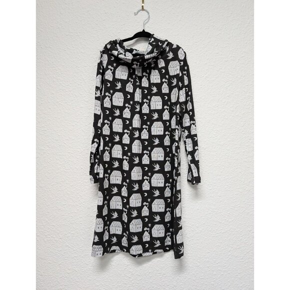 kate quinn Other - Kate Quinn Bamboo Cowl Neck Dress Little Houses Birds 7Y Black & White
